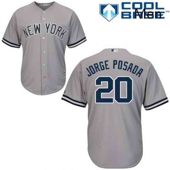 Mens Majestic New York Yankees 20 Jorge Posada Replica Grey Road MLB Jersey